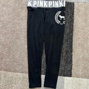 PINK Victoria's Secret Black Leggings with White Logo Waistband